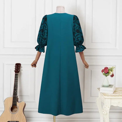 VONDA Autumn Sundress Women Bohemian Long Dress 2024 Vintage Lantern Sleeve Casual Loose Printed Party Vestidos Loose Robe Femme