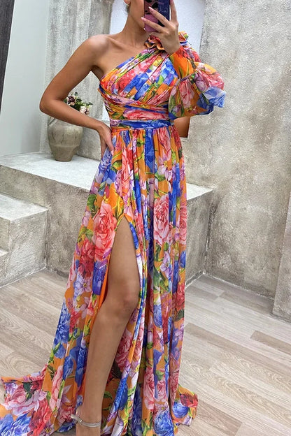 Women's S-XL Size Autumn and Winter Gathering New Casual Split Dress INS Loose Multi Color Slanted Shoulder Fashion Slimming