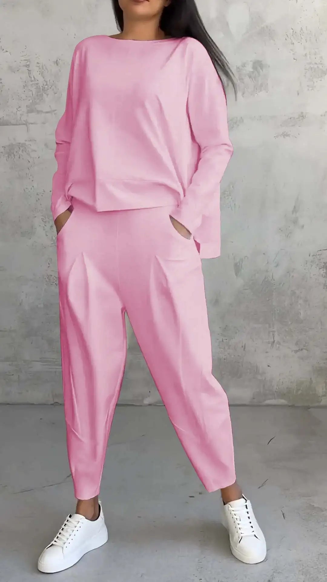 Spring Autumn Solid Women's Sports Set New Fashion Long Sleeve Irregular Loose Top Harem Pants Two Piece Set For Women Outfits