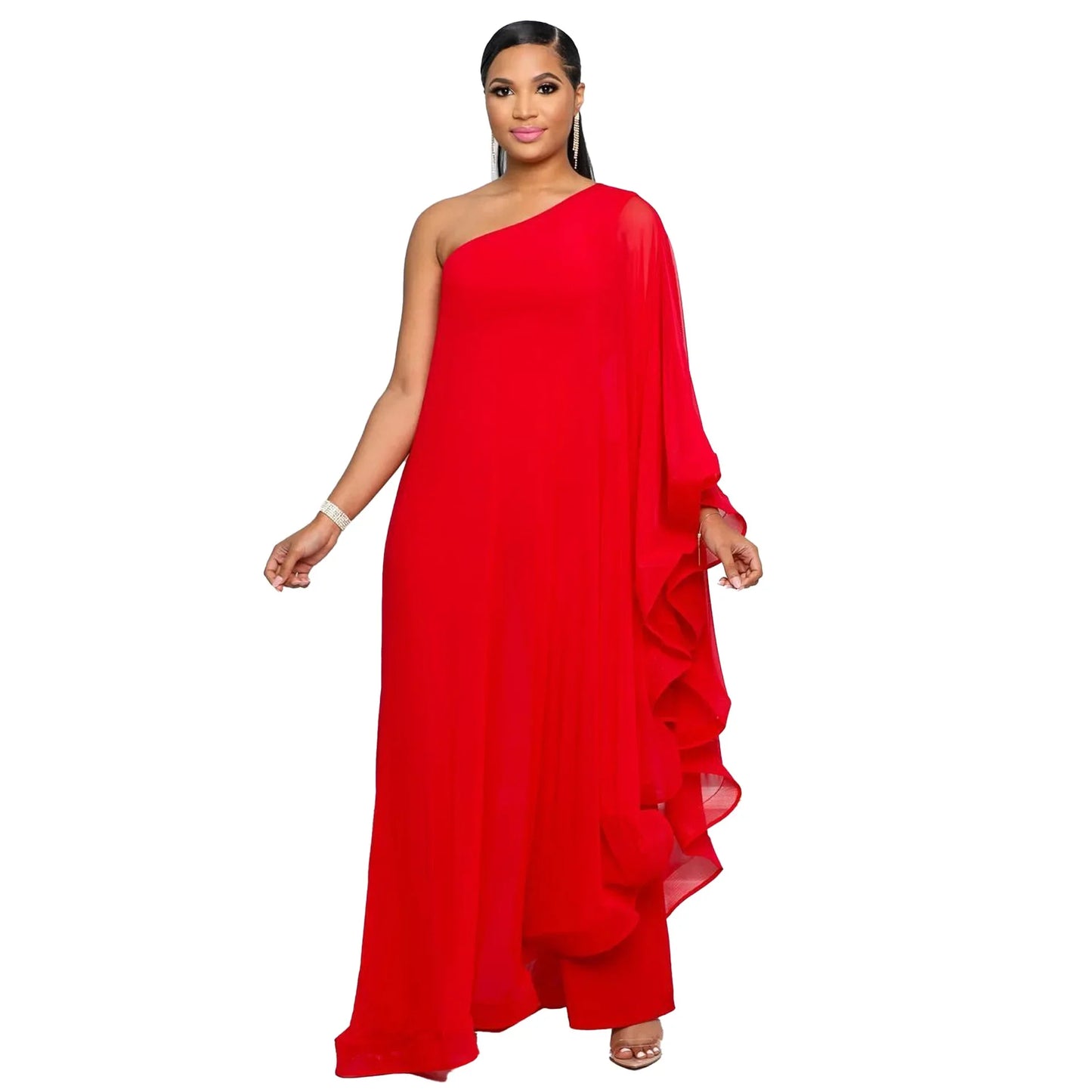 Women One Shoulder Jumpsuit Ruffle Long Sleeve Elegant Solid Aysmmetric Fashion Autumn Rompers Casual Party Club Jumpsuits 2024