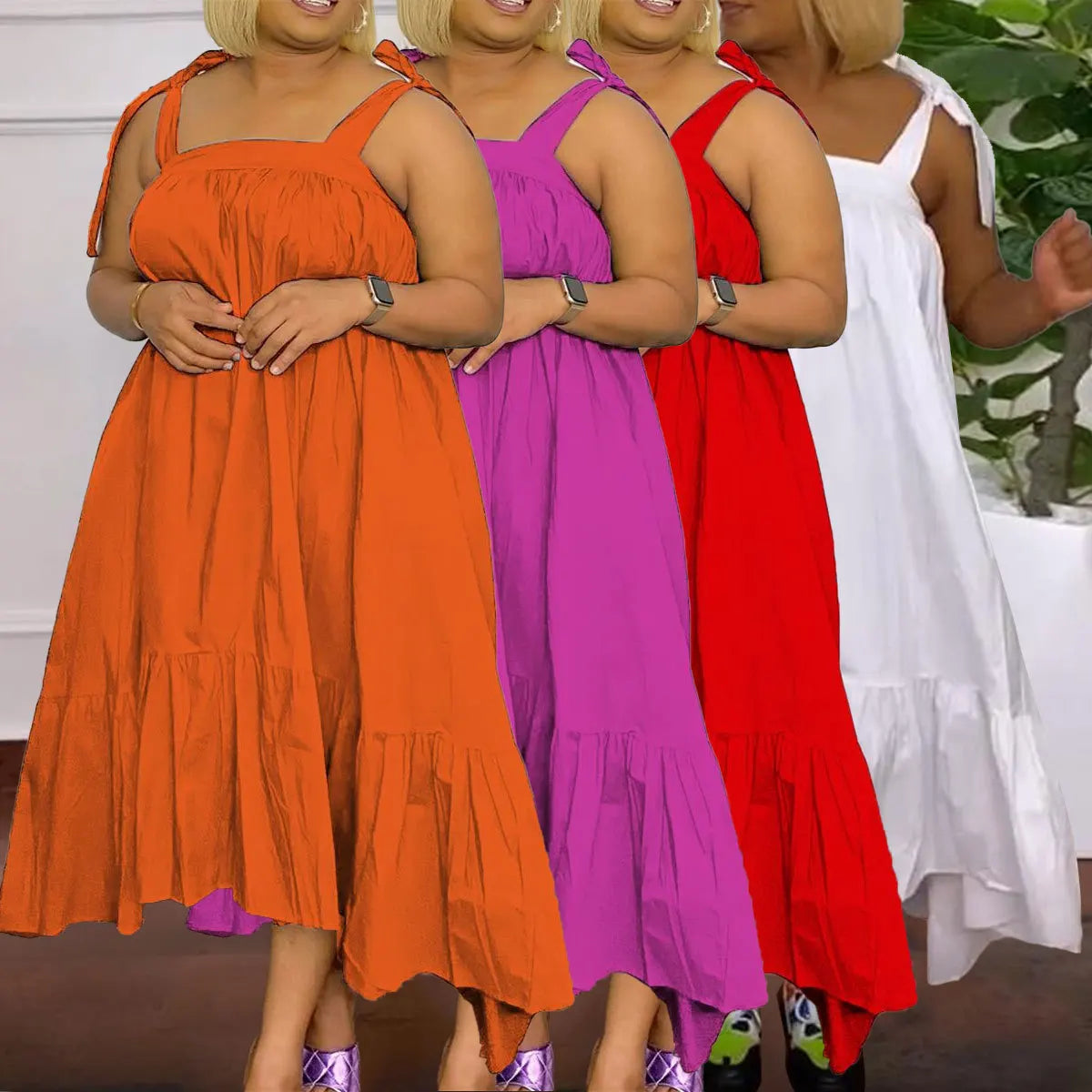 Wmstar Plus Size Dresses for Women New In Summer Clothes Slip Bow Big Hem Solid Elegant Maxi Dress Wholesale Dropshipping 2023