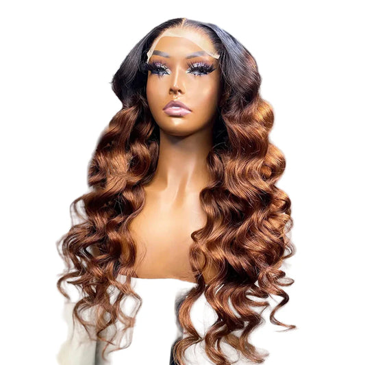 Ombre Brown Color Brazilian Hair 13x4 Lace Front Wigs Preplucked Hairline  for Women 4x4 Lace Closure Wigs
