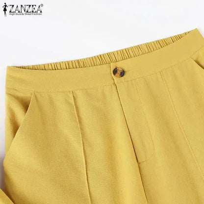 Summer Women Matching Sets ZANZEA 2PCS Elegant Short Sleeve Blouse Wide Leg Pants Fasahion OL Work Pant Sets Holiday Tracksuits