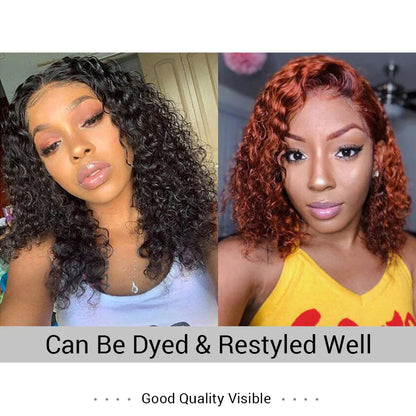 Wear And Go Glueless Wig Short Kinky Curly Bob Frontal Wig 12A Malaysian Lace Front Human Hair Wigs Wet And Wavy Water Wave Wig