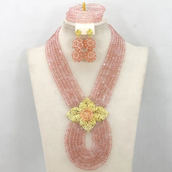 New African Jewelry Set Orange Nigerian Wedding African Beads Jewelry Set Crystal New Bridal Jewelry Set   ABS065