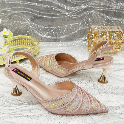 Venus Chan 2025 New Shoes and Bag to Match Orange Colour Pointed-Toe Diamond-Studded Party Women's High Heels Ms. Banguet Scene