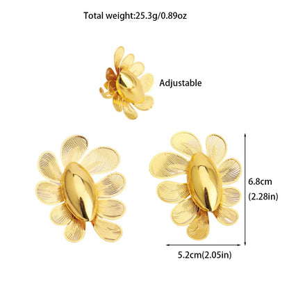 New Fashion Style Gold Plated Earrings Ring Set for Women Girls Dubai Luxury Exaggerated Design Jewelry Gift for Party Easter