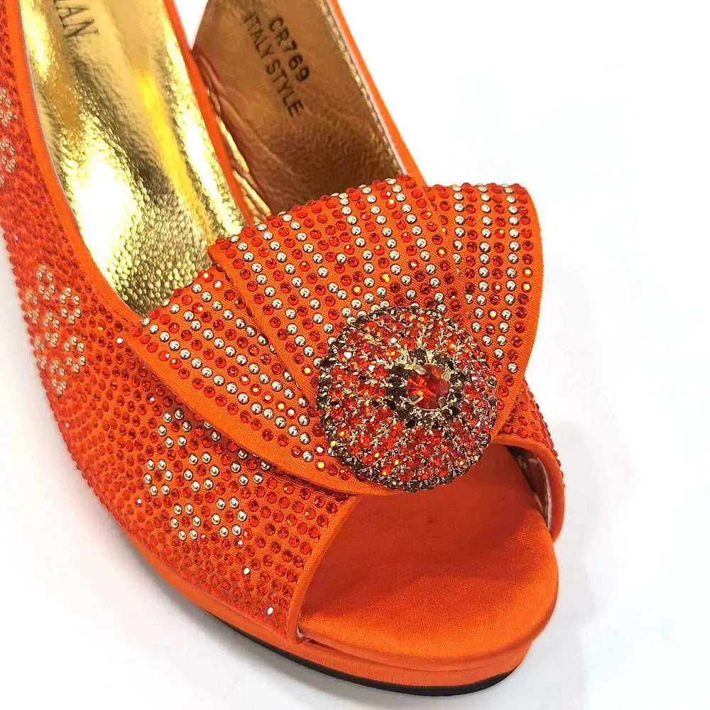 Venus Chan 2024 Italian Design Girly Style Golden Color Wedding Shoes And Bag Full Diamond Decoration Metal Closure Bags