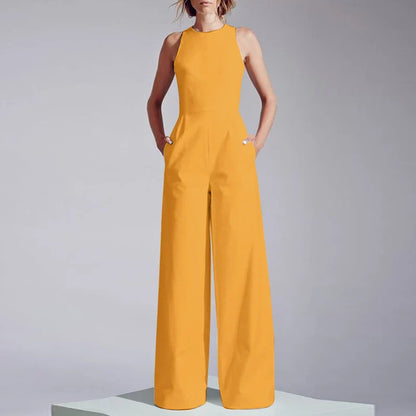 ZANZEA Casual 2023 Summer Playsuit Wide Leg Pant Women Long Rompers Sleeveless Waisted Overalls Office Lady Elegant Jumpsuits