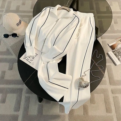 Sports Suit for Women, Autumn Fashion, Casual, Age Reducing, Western-style Zipper Sweatshirt, Wide Leg Pants Two-piece Set pants