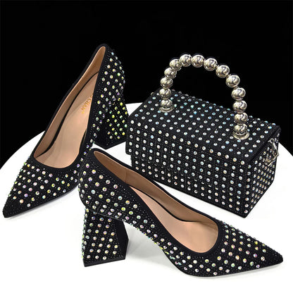 Venus Chan-Nigerian Heel Party for Women Yellow Shoes and Bag Set Rhinestone Handbag Italian Design Wedding INS 2024