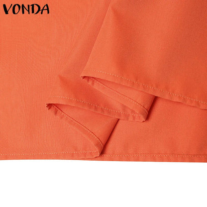 Plus Size VONDA Women Bohemian Dress 2025 Summer Sundress Solid Color Casual Short Sleeve Party Ruffled Vestidos V-Neck Robe