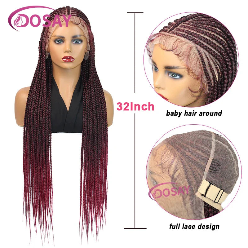 Synthetic 32" Full Lace Wig Braided Wig Middle Part Style Knotless Braided Lace Wig For Women Hand Made Lace With Baby Hair
