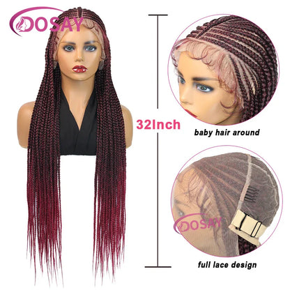 Synthetic 32" Full Lace Wig Braided Wig Middle Part Style Knotless Braided Lace Wig For Women Hand Made Lace With Baby Hair