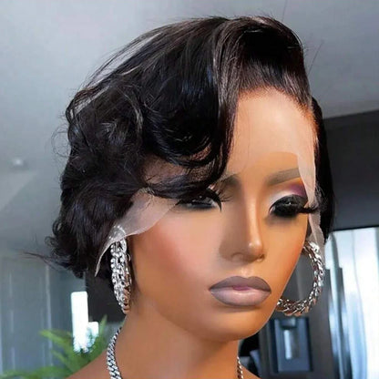 Short Pixie Cut Wigs 13x4 Lace Front Human Hair Wigs Fashion Style Natural Curly Wave Pixie Cut Human Hair Wigs Lace Frontal Wig