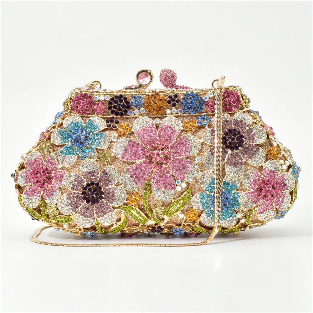 New Bling Crystal Bridal Wedding Bag Purses Flower Shape Diamond Purse Luxury Handbags Fashion Women Crystal Prom Clutch Purse