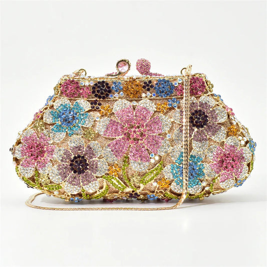 New Bling Crystal Bridal Wedding Bag Purses Flower Shape Diamond Purse Luxury Handbags Fashion Women Crystal Prom Clutch Purse