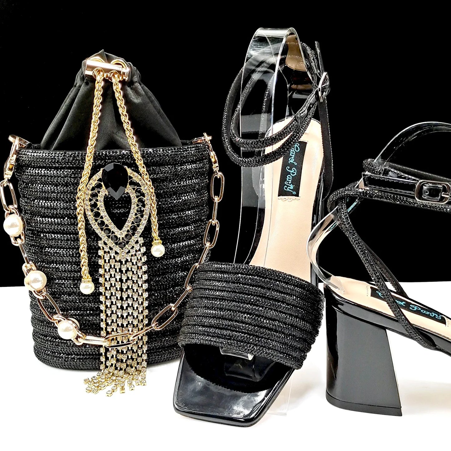 Newest Olive Colour Personalized  Design Rhinestone Decoration High Heel Peep Toe Banquet Ladies Shoes And Bag Set