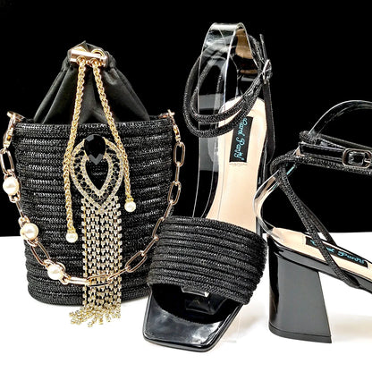 Newest Olive Colour Personalized  Design Rhinestone Decoration High Heel Peep Toe Banquet Ladies Shoes And Bag Set