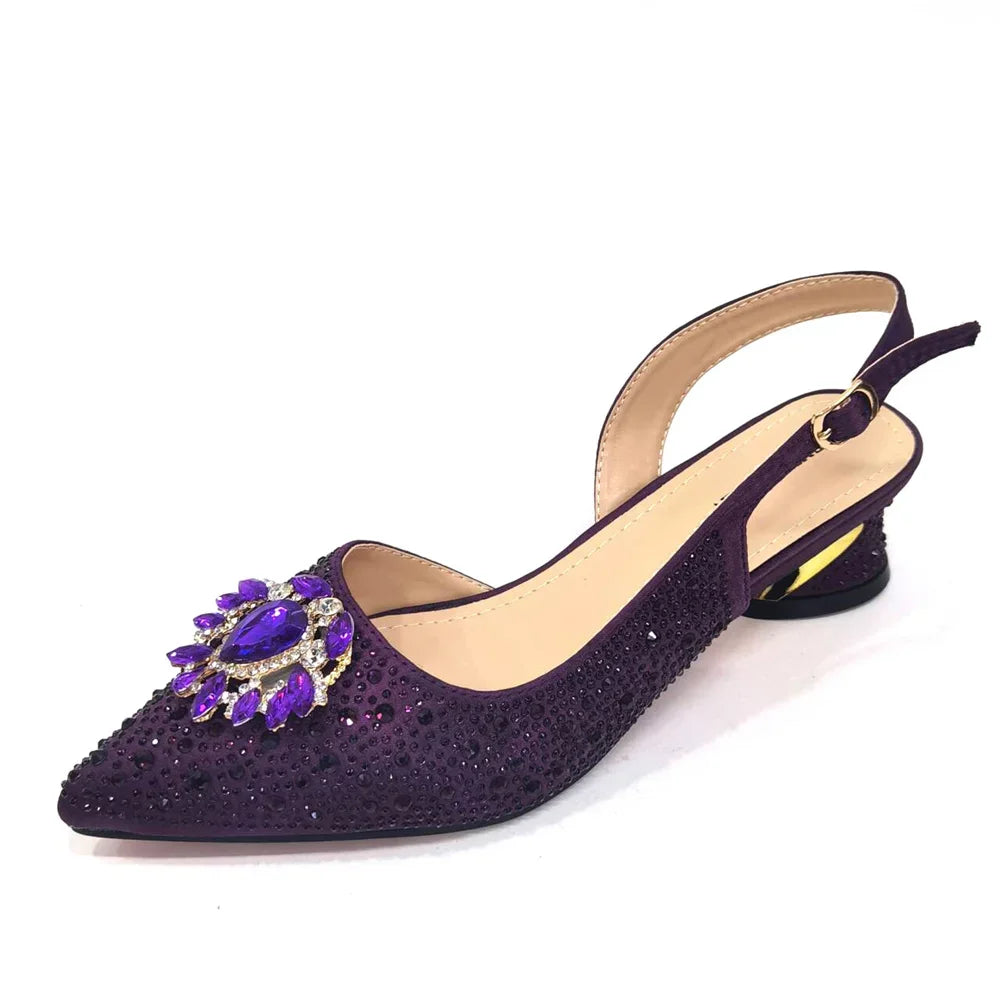 New Arrival Fashion Shoes Matching Bag Set Royal Blue Color Decorated with Crystal Ladies Wedding Party Women High Heel