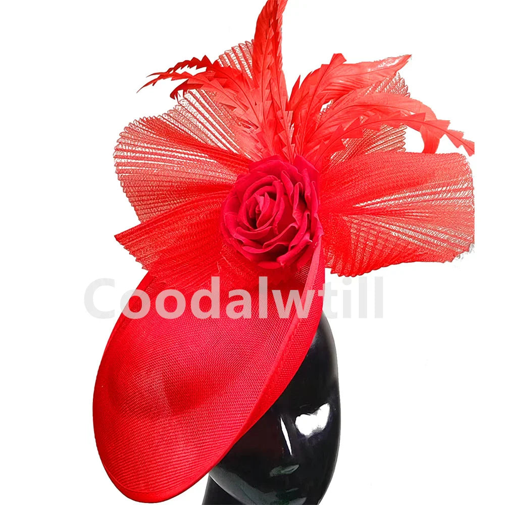 New Fashion Flower Fascinator Wedding Headpiece Women Party Dinner Pillbox Cap With Flower Hair Accessories Ladies Feather Cap