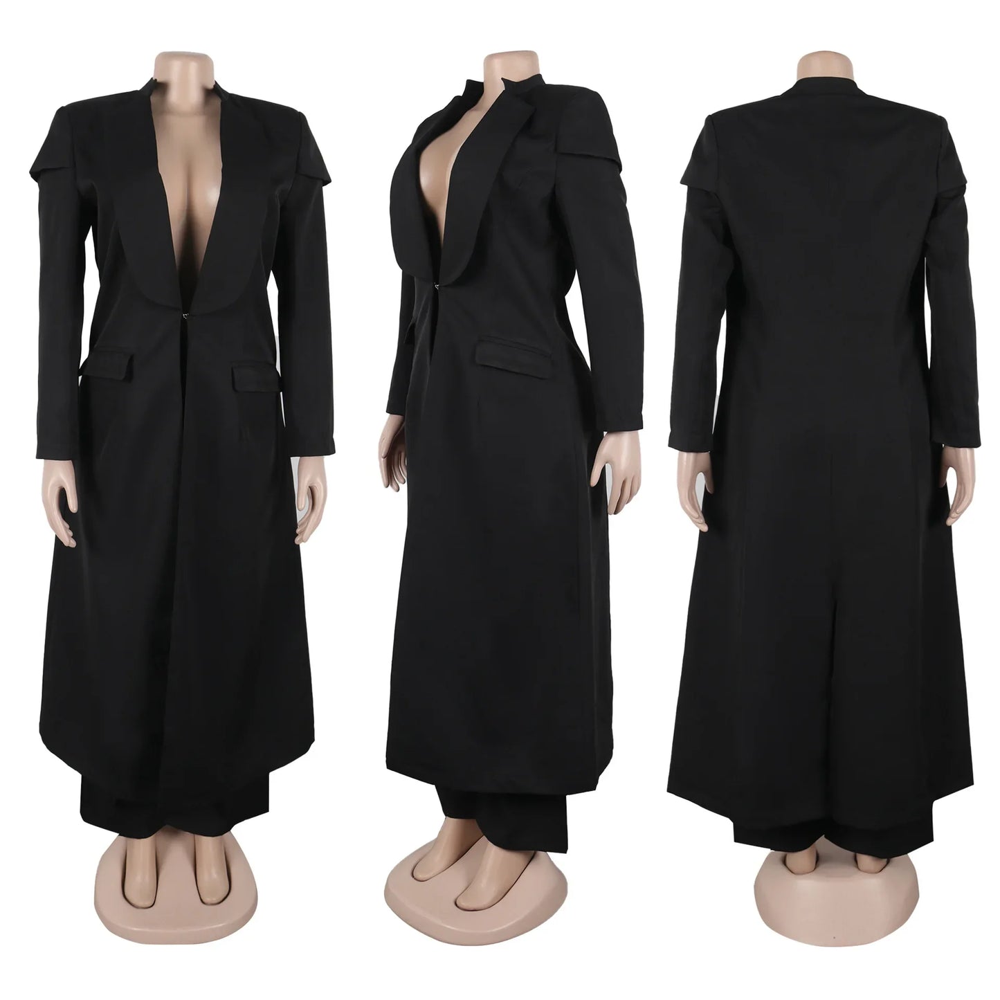 Women's Set Full Sleeve X-Long Blazer Coat+ Long Pant Suit 2025 Spring Streetwear Two 2 Piece Set Africa OL Work Outfits