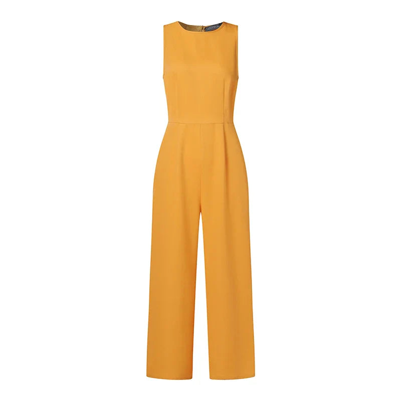ZANZEA Casual 2023 Summer Playsuit Wide Leg Pant Women Long Rompers Sleeveless Waisted Overalls Office Lady Elegant Jumpsuits