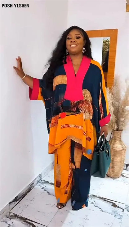 Plus Size African Clothes for Women Ankara Dashiki 2 Pieces Set Print Outfits 2025 New Muslim Fashion Tops Pants Trousers Suits