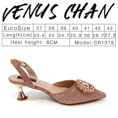 Venus Chan Luxury Rhinestone Heel & Handbag Set – Black & Gold Party Combo