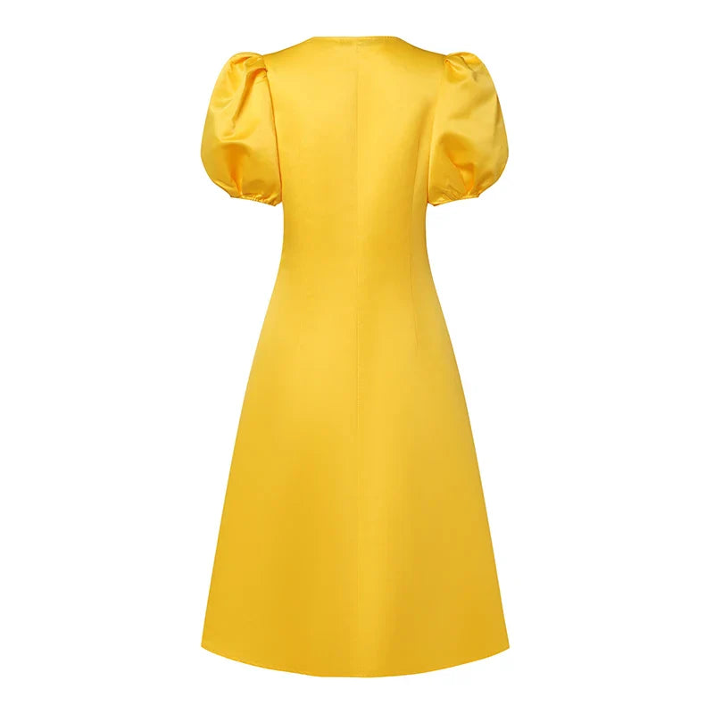 ZANZEA Woman Elegant Party Dress Summer Puff Sleeve V-Neck Dresses Fashion Solid Sundress Vintage A Line Vestidos Oversized 2024