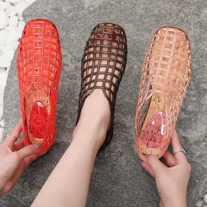 Summer Mesh Hole Flat Sandals For Women Jelly Shoes Elegant Fisherman Loafers Walking Comfy