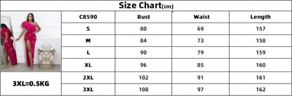 One Shoulder Feather Sequin Prom Long Slit Dress Party Evening Gowns Elegant Luxury Celebrity Night Club Sexy Bodycon Dresses