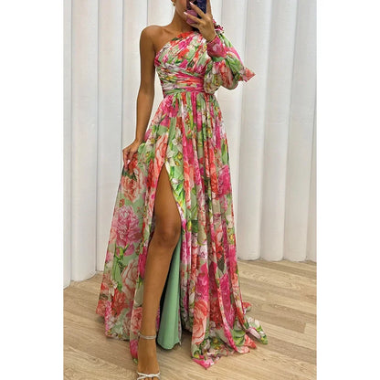 Women's S-XL Size Autumn and Winter Gathering New Casual Split Dress INS Loose Multi Color Slanted Shoulder Fashion Slimming