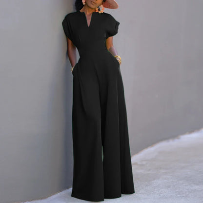 ZANZEA Short Sleeve 2023 Summer Long Rompers Commuting Elegant Holiday Women Playsuit Wide Leg Pants Casual Jumpsuits Overalls