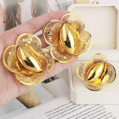 New Fashion Style Gold Plated Earrings Ring Set for Women Girls Dubai Luxury Exaggerated Design Jewelry Gift for Party Easter