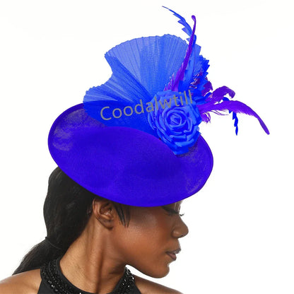 New Fashion Flower Fascinator Wedding Headpiece Women Party Dinner Pillbox Cap With Flower Hair Accessories Ladies Feather Cap