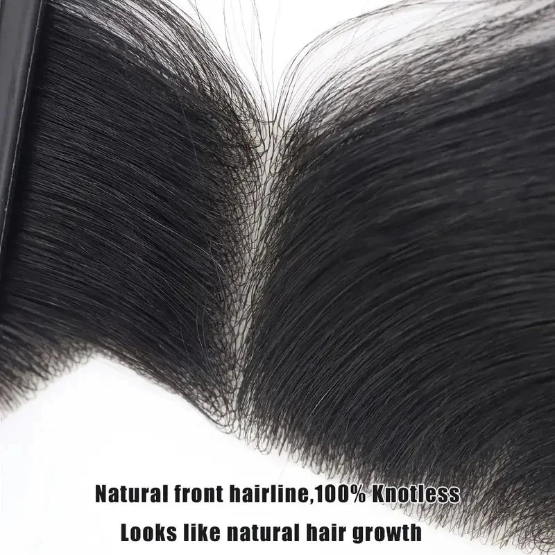 Premium Men Hair Toupee 100% Human Hair Natural Black Straight Invisible Seamless Frontal For All Light Beige Types Ethnicities