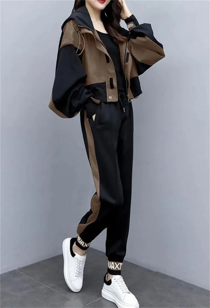 Women's Tracksuit Korean Elegant Hoodie Zipper Jacket Coat Sport Pants Two Piece Suit 2025 Spring Autumn New in Matching Set