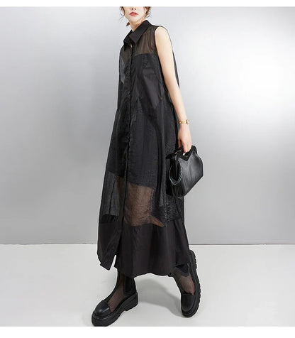 NYFS 2025 Summer New Loose plus Size Organya splicing sleeveless Shirt Dress Robe Elbise Korean Style Women Dress