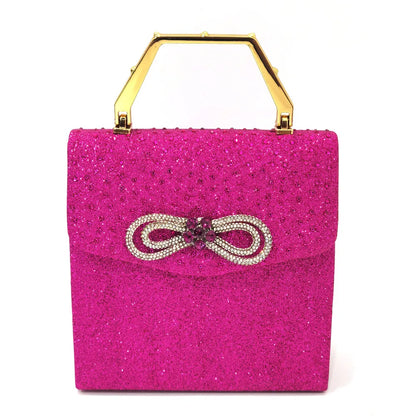 Women's Hot Pink Rhinestone Heels & Matching Handbag Set – Sparkly Bow Design by Venus Chan