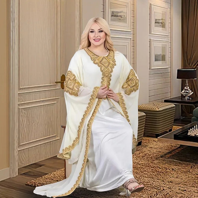 Two Piece Set Dress African Dresses for Women 2023 Traditional Gold Embroidery Clothing Islam Kaftan Abaya Musulman Robe Femme