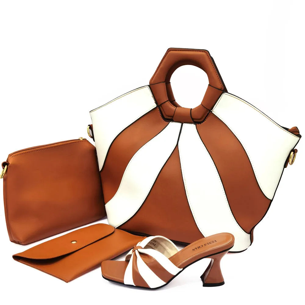 Summer Sandals for Women 2022 Fashion Colorblock Three Piece Tote Bag With High Heels Casual Ladies Shoes And Bag Set