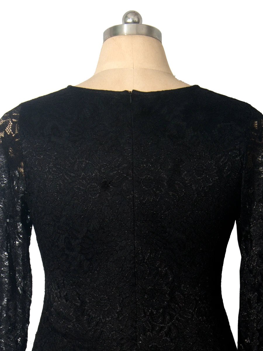 Plus Size Party Dresses for Wedding Guest Women's 2024 Spring Summer Long Sleeve Lace Floral See Through Elegant Bodycon Dress