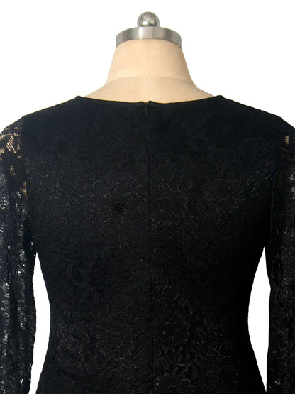Plus Size Party Dresses for Wedding Guest Women's 2024 Spring Summer Long Sleeve Lace Floral See Through Elegant Bodycon Dress