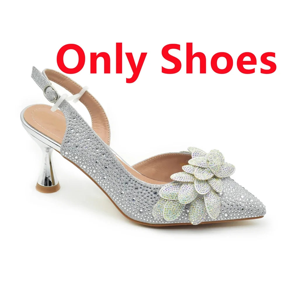 New Arrival Party Shoe and Bag Set for Women Italy Full Diamonds High Heels Luxury Woman Pumps Matching Italian Shoe and Bag Set
