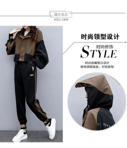 Women's Tracksuit Korean Elegant Hoodie Zipper Jacket Coat Sport Pants Two Piece Suit 2025 Spring Autumn New in Matching Set