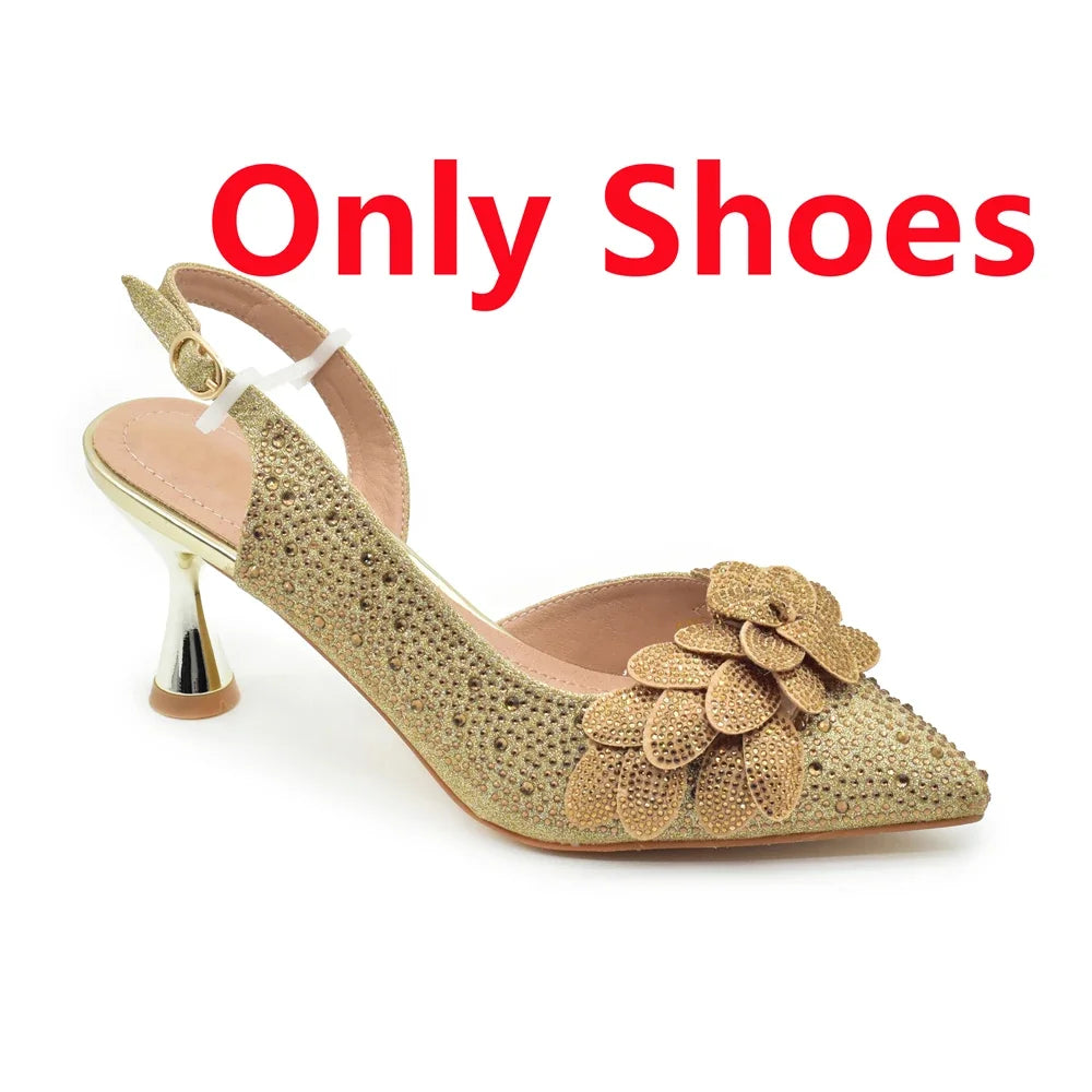 New Arrival Party Shoe and Bag Set for Women Italy Full Diamonds High Heels Luxury Woman Pumps Matching Italian Shoe and Bag Set