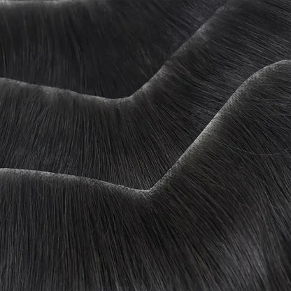 Premium Men Hair Toupee 100% Human Hair Natural Black Straight Invisible Seamless Frontal For All Light Beige Types Ethnicities