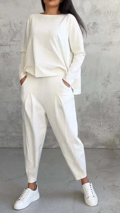 Spring Autumn Solid Women's Sports Set New Fashion Long Sleeve Irregular Loose Top Harem Pants Two Piece Set For Women Outfits