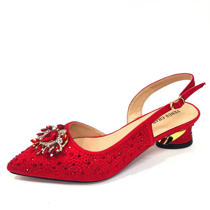 New Arrival Fashion Shoes Matching Bag Set Royal Blue Color Decorated with Crystal Ladies Wedding Party Women High Heel